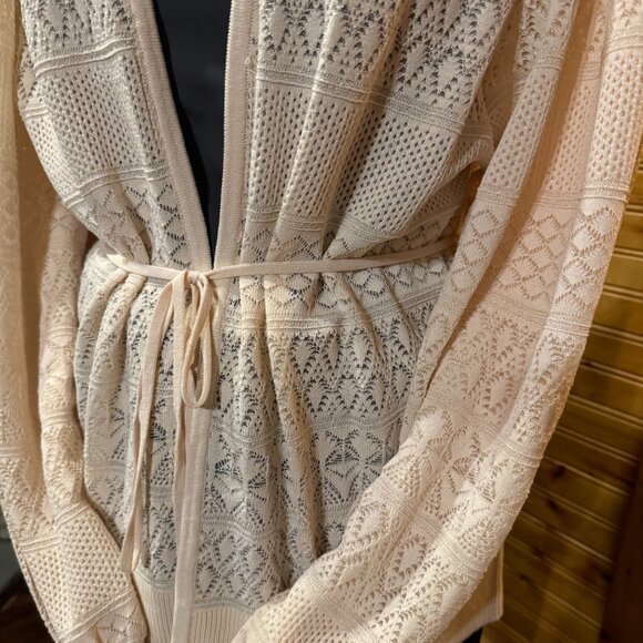 EXPRESS oversized balloon sleeve mixed stitch cardigan belted sweater top - Picture 3 of 8